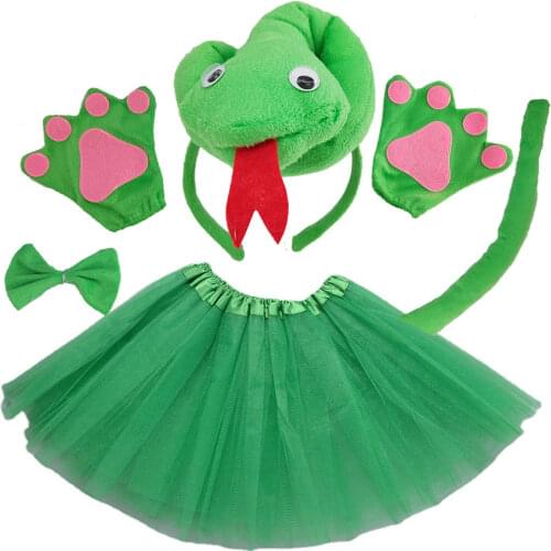Green Snake Animals Headband Bowtie Tail Tutu Skirt Paw Women Girl Costume Christmas Halloween