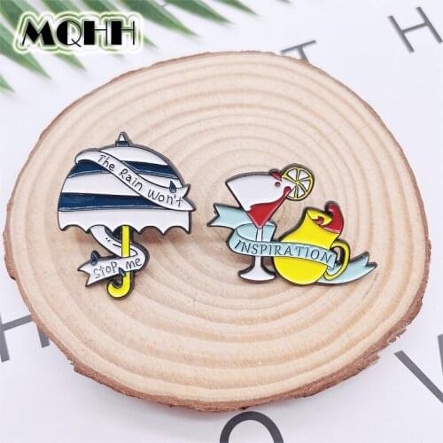 Creative Fun Red Wine Wine Glass Drink Umbrella Pins Personality Enamel Brooch Alloy Badge Woman Jewelry Clothes Bag Accessories