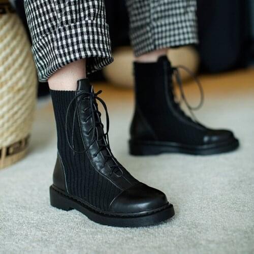 MORDOAN Genuine Cow Leather Lady boots womens platform ankle boots British style zipper round toe flat ankle boots women