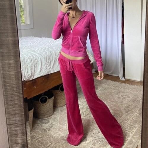 YICIYA Velvet Casual Elegant 2 Pieces Set Women Outfits Zipper Sweatshirt And Pant 2021 Tracksuits women y2k Solid Hoodies Suit