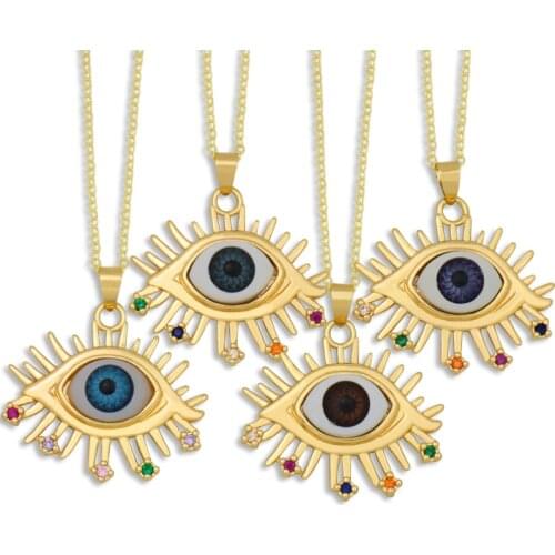 Gold Evil Eye Chain Necklace For Women CZ Fashion Turkish Jewelry Gift Multicolor Cubic Zirconia Micro Pave Pendant Necklace