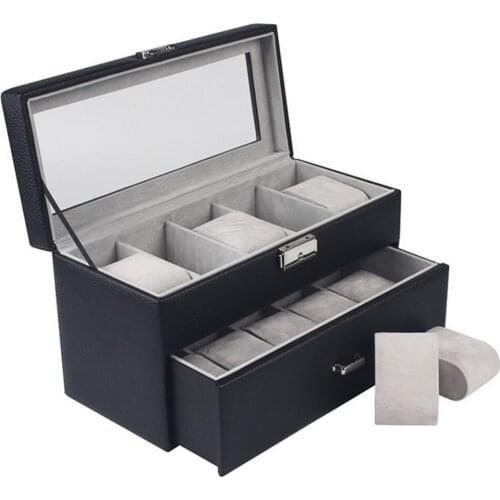 10 Slot 2-Tier Fashion Watch Box Case Jewelry Storage Holder with Cover