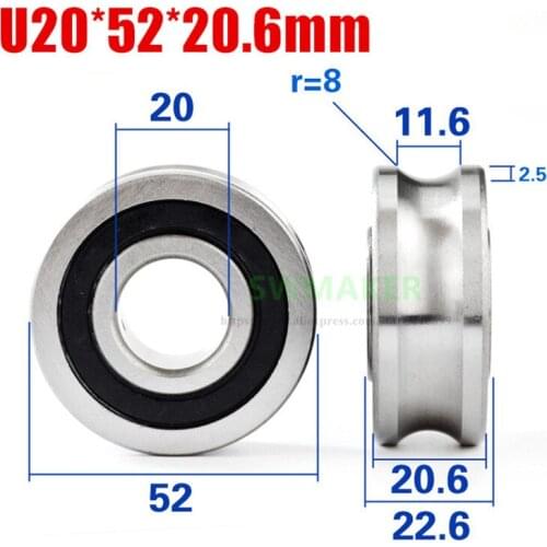 5pcs 20*52*20.6mm U bearing pulley, LFR5204-16 track, silent, suitable for 16mm diameter optical axis