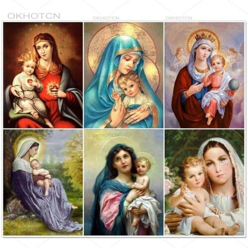 Diamond Embroidery Full Display Diamond Painting Picture Of Rhinestones Diamond Mosaic Religious Icon Virgin Mary Art Home Decor