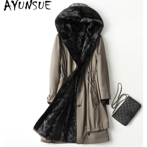AYUNSUE 100% Real Mink Fur Liner Parka Female Winter 2021 Hooded Elegant Fur Coat Autumn Womens Clothing Casaco Feminino Gxy519