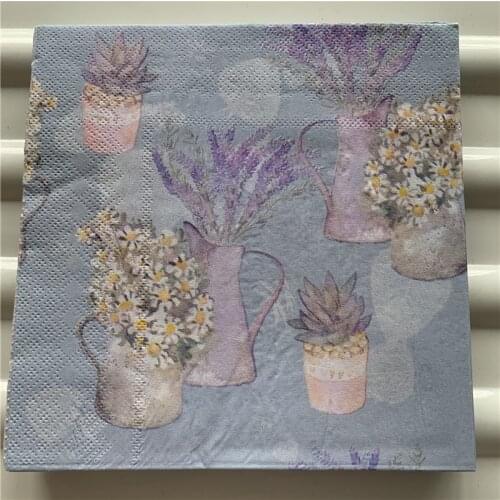 Vintage Napkin paper elegant tissue print purple flower lavender handkerchief decoupage servilletas wedding birthday party decor