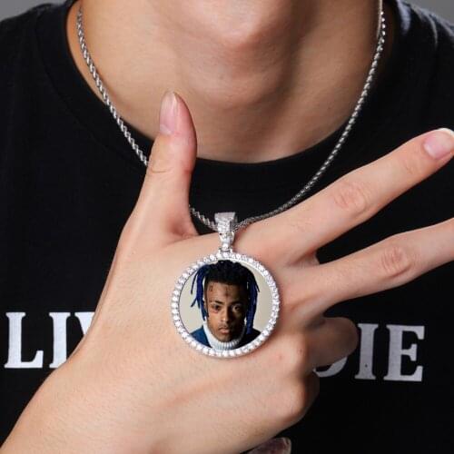 Fashion Custom Made Photo Roundness Solid Back Pendant & Necklace With Tennis Chain Cubic Zircon Mens Hip hop Jewelry