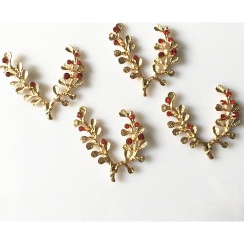 CJSIR 5Pcs Red Crystal Branch Alloy Crafts Supplies Rhinestone Flatback for DIY Hair Bridal Jewelry Accessory Decoration