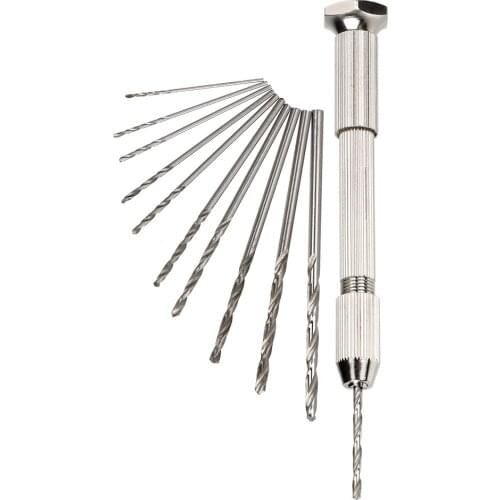 DIYWORK Mini With Keyless Chuck +10pc Twist Drill Bit High precision Rotary Tools Hand Drill Woodworking Drilling