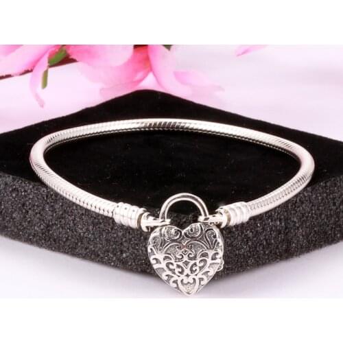 925 Sterling Silver Snake Bone Chain New Smooth Silver Lock Kings Heart Bracelet Gift For Girlfriend
