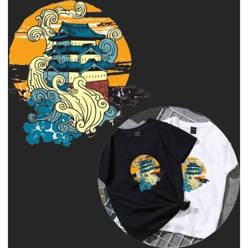 T shirt Women Heat Transfer Printing Chinese Castle Pvc Patch for Clothes Iron on Transfer Patches for Clothing Girl Stickers