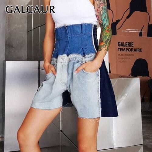 GALCAUR Hit Color Wide Leg Shorts For Women High Waist Tassels Pockets Patchwork Denim Short Pant Female 2021 Summer Clothes New