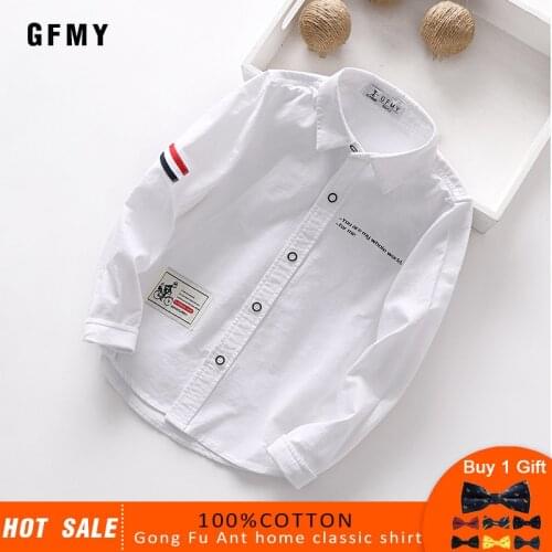 GFMY 2020 spring summer 100%Cotton Full Sleeve boys white Shirt 3T-14T Kid Casual School Clothes 9002