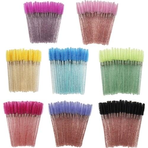 Good Quality Disposable 50 Pcs/pack Crystal Eyelash Makeup Brush Diamond Handle Mascara Wands Eyelash Extension Beauty Tool