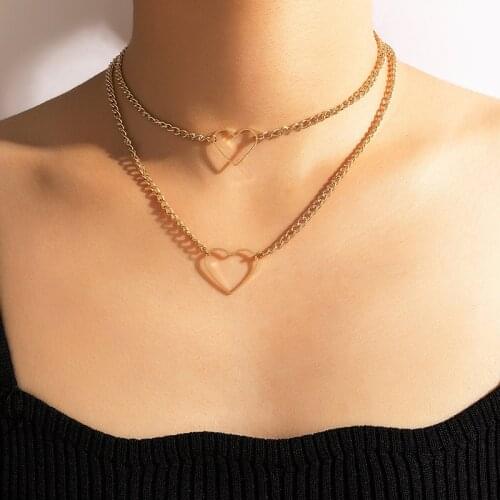 HuangTang Lovely Double Heart Choker Necklace for Women Girls Gold Color Love Clavicle Chain Charming Jewelry Weddings Collar