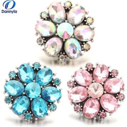 Beautiful Flower Snap Button Jewelry With Rhinestones For Women Fit Snap Button Pendant LSSN703