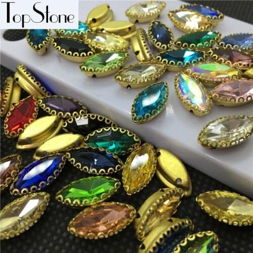 TopStone 48pcs 7x15mm Navette Glass Crystal Fancy Stone In Lace Brass Claw 4holes Settings For Jewelry making