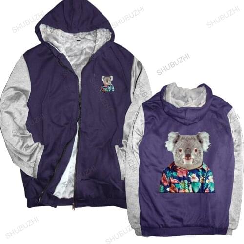 Men winter warm black hoody Koala Selfie hoodies Vintage Floral Pattern Indie Retro warm hoodies homme sweatshirt