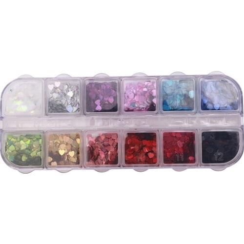 12PCS Nail Sequins Set Multi-size Iridescent Heart Glitters Nailart Paillettes Nail Art Decoration UV Gel Polish