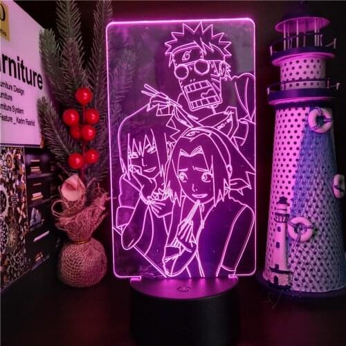 Naruto Uzumaki Anime Lamp 3D Night Lights Set Shippuden Sasuke Haruno Sakura Figma Illuminator Christmas Gift Decoration Bedroom