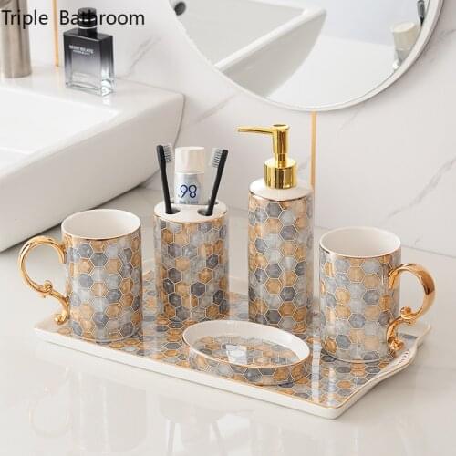 Nordic Bathroom Toiletry Set Ceramics Lotion Bottle Container Toothbrush Holder Mouth Cup Soap Holders Home Accessories