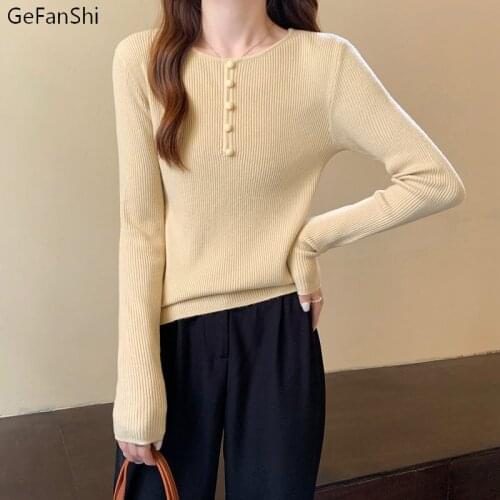 2021 New Autumn Winter Solid Slim Knitting Sweater Button Women Clothing Sexy Ladies Bastic Pullovers Sweater Black White