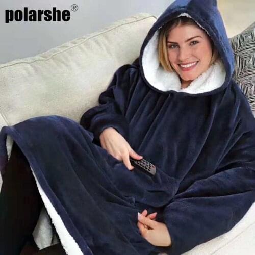 Adult Microfiber Plush Coral Fleece Sherpa Blanket With Sleeves Super Soft Warm Outdoor Pocket Hoodie Winter Hooded TV Blankets