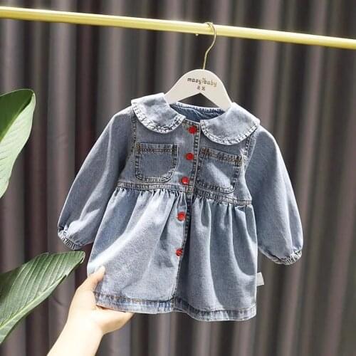 1-5Y Girl Baby Dress Denim Cardigan Dress for Girl Spring New Style Childrens Fashion Jeans Kids Outer Dress Girl Denim Jacket