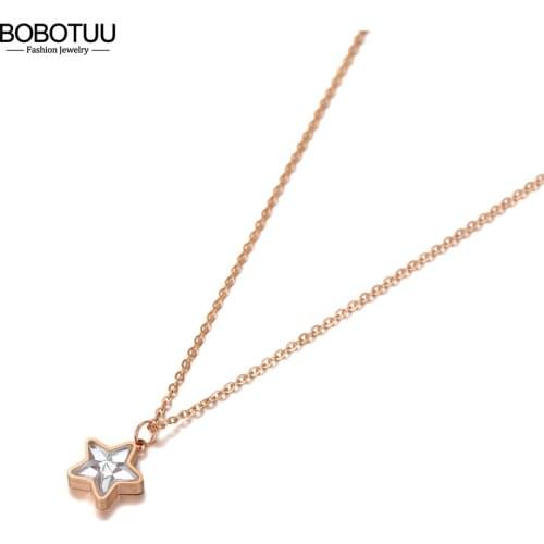 BOBOTUU Sparkling Design Star Charm Pendant Necklaces For Women Girls Trendy Titanium Steel CZ Crystal Necklace BN20159
