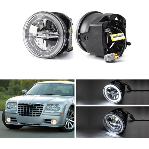 2-In-1 Led Fog Lights W/ DRL Halo For Chrysler 300 C Sedan 4-Door 2005 2006 2007 2008 2009 2010 300 Base / 300 C SRT8 Sedan 4D