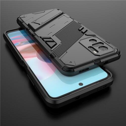 For Xiaomi Redmi Note 10 Case Shockproof Silicone Bumper Holder Stand Cover Redmi Note 10 Pro Max 10S Armor Hard PC Phone Case