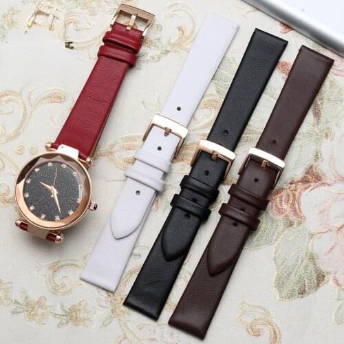 Watchbands Thin Non-Textured Watch Band for Folli Follie EBOHR Fossil Movano Soft Leather Watch Strap 12 | 14 | 16mm