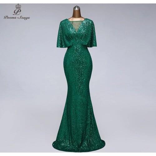 Sexy sequin Evening dress short sleeves vestidos de fiesta green dress evening gowns for women Party dress prom dresses