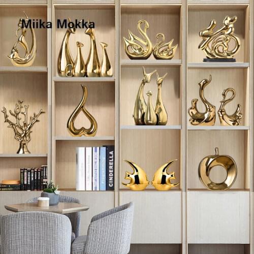 Modern Ceramic Statues Golden Swan Mermaid Apple Sculpture Home Decor Office Desk Ornament Vintage Gift Figurine