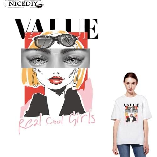 VALUE Girl Heat-Sensitive Patches Iron On Transfers For Clothes Stripes Eyes Thermal Stickers On Clothes Heat Transfer Stickers