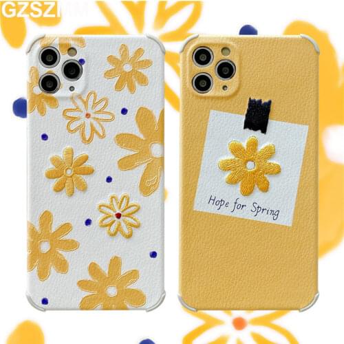 Embroidery Fresh Daisy Flower Phone Case For IPhone 12 Pro Max 11 7 8 X XS MAX XR Shockproof Lens Protection PU Cute Case Cover