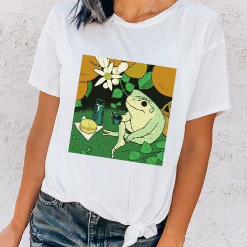Women T shirt Summer Cute Frog Print Cartoon Tee Tshirt femme Graphic White T Shirt Harajuku Casual Fashion Ladies Tee Tops XXXL