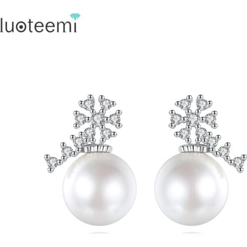 LUOTEEMI Fashion Earrings for Women Beautiful AAA Zircon Snow Imitation Pearl Jewelry Elegant Stud Brincos Wedding Party Jewelry