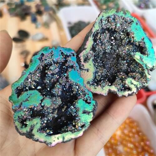 1pc Rainbow Aura Agate Geode Natural Gemstone Hand Carved Crystals Healing Stones For Gifts