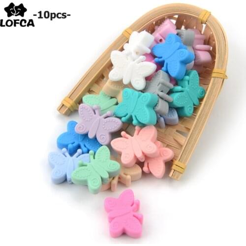 10PCS Butterfly Beads Silicone Teethers BPA Free DIY Loose Bead For Teething Necklace Animal Shaped Pacifier Holder Accessories