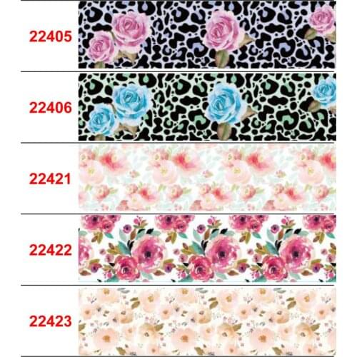 16mm-75mm Retro Flower Series Printed Grosgrain/Foe Ribbon Jeans Geometric Check DIY Festival Day Hair Bowknots 50yards/roll