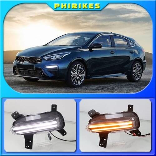 2Pcs For Kia K3 Cerato 2018 2019 2020 LED Daytime Running Light Flowing Turn Signal Relay 12V Car DRL Fog Lamp