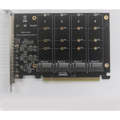 4 in 1 PCIE 16X M.2 Expand Plate Card Solid-State Disk Pcie to M.2 NVME 4Port High Speed Four Deck Location
