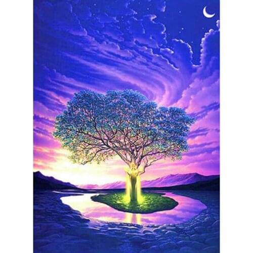 5D DIY Diamond Painting Landscape Painting Landscape Tree Scenery Picture Square/Round Diamond Cross Stitch Decorative WG3126