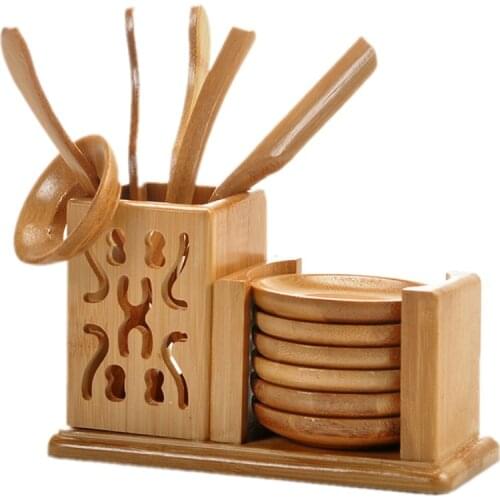 [GRANDNESS] Bamboo Tea Set Kungfu Tea Accessories - Strainer Tongs Spoon Tea Tray Set Holder