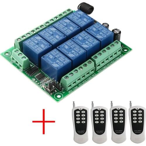 DC12V 8CH Wireless Smart Home Remote Control Switch Receiver Relay Module Controller TX 8 Buttons 433MHz RF Transmitter