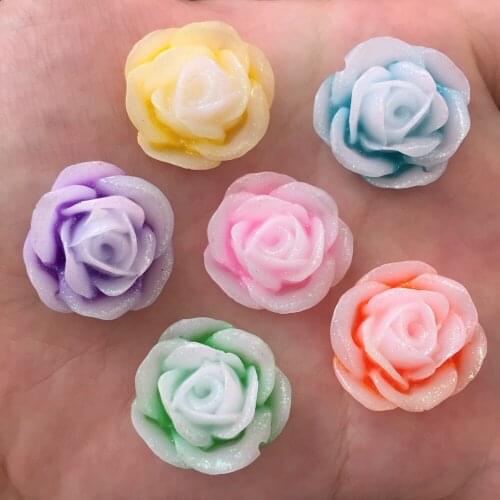Resin Glitter 22mm Candy-color Flower Flat back Rhinestone 12PCS Scrapbook DIY Decor Home Figurine Crafts -OR11