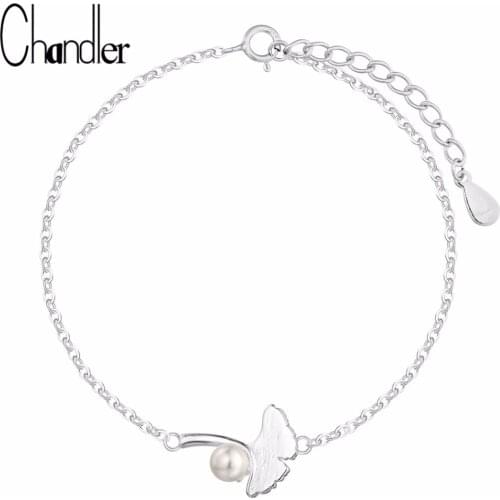 Chandler New Silver Plated Simulated Pearl Gingko Leaves Bracelet & Bangle 45cm Chain Friendship Best Friend Gift For Her