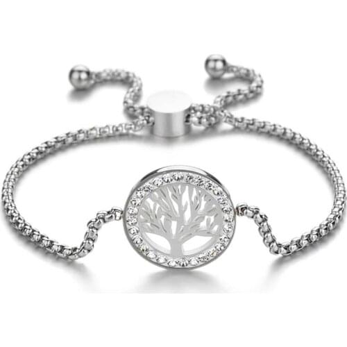 Stainless Steel Family Tree of Life Bracelets Girl Boy Women Charm Adjustable Rhinestone Crystal Chain Bracelets Bangle Kid Gift