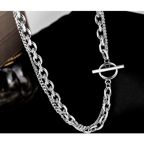 Simple stainless steel double metal chain necklace hip hop street cold wind collar bone chain titanium steel